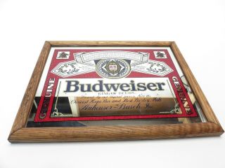 Vtg Budweiser Anheuser - Busch Wood Framed Bar Mirror Aa2a1909