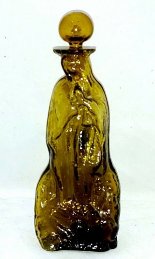 Art Glass Virgin Mary Guadalupe Amber Figural 6 " Holy Water Bottle / Cruet