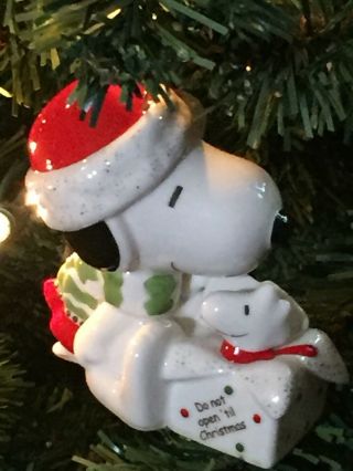 Lenox Snoopy And Woodstock Christmas Tree Ornament Do Not Open Until Christmas