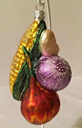 Slavic Treasures Veggie Cluster Corn Hand Blown Glass Ornament 99 - 041 - A - Signed