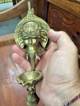 Bronze Ganesh Elephant God Statue Temple Bell Butter Lamp 2
