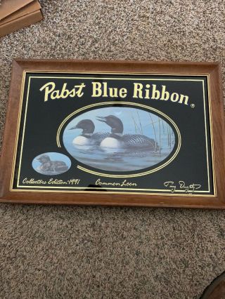 1991 Pabst Blue Ribbon Beer Wildlife Mirror Sign Common Loon Collectors Edition