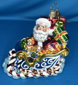 Christopher Radko Santa W Sleigh Filled W Toys Christmas Ornament Blown Glass