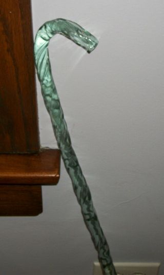 Tall Twisted Spiral Glass Walking Cane Blue Green Hand Blown Glass Whimsy 1920s