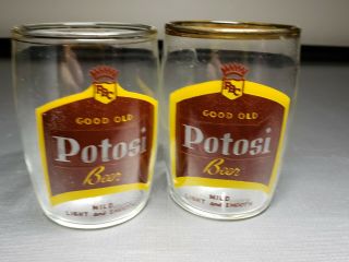 2 Vintage Potosi Beer Brewing Glasses Gold Trim Wisconsin