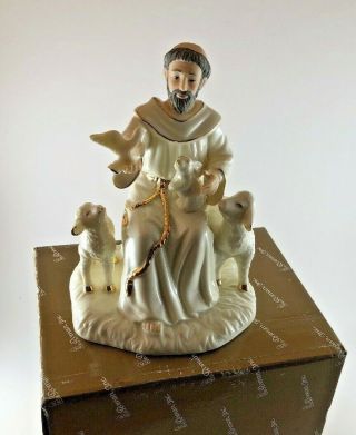 7 " Porcelain St.  Francis Of Assisi White & Gold Trim Figurine Roman Inc 45674
