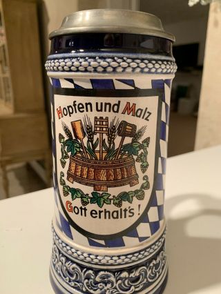 Vintage German Lidded Beer Stein Kopfenumab Gotterhalt 