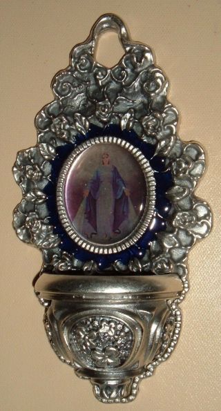 Our Lady Of Grace Italian Silver Plated Holy Water Font Mary Chapel