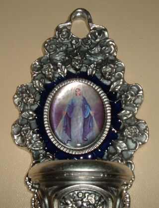 OUR LADY OF GRACE ITALIAN SILVER PLATED Holy Water Font MARY Chapel 2