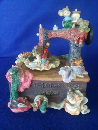 Vintage Motion Music Box Sewing Machine With Mice Playing " My Favorite Things "
