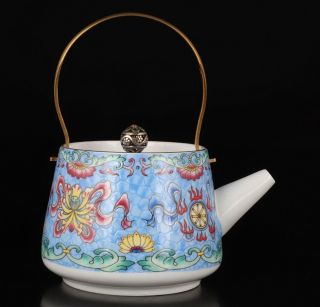 UNIQUE CHINESE PORCELAIN TEAPOT KETTLE PAINTING FLOWER HANDICRAFT HOME GIFT 2