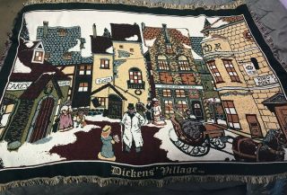 Christmas Dickens Village Series Throw Blanket Afghan 100 Cotton Fringe Holiday