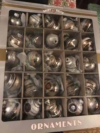Set Of 25 2017 Christopher Radko Shiny Brite Silver Ornaments
