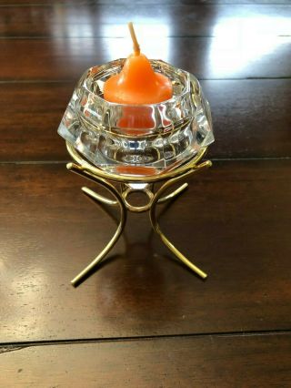 Partylite 24 Lead Crystal Diamond Shaped Solitaire Votive Candle & Holder P0174