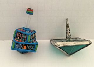 Two Large Dreidels - Colorful Clay And Stained Glass Judiaca