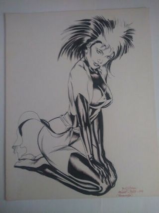 Mike Bair Signed Pen & Ink Sketch Of Rogue In Ms.  Marvel’s Costume 1991