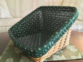 Longaberger Book Keeper Basket W/ Green Heritage Liner & Protector - Exc.  Cond.