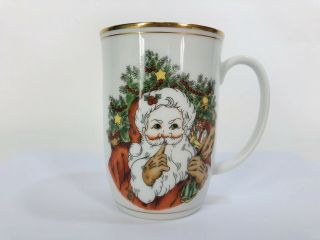 Fitz And Floyd St.  Nicholas Christmas Tall Cup Mug Santa Candy Cane 1978 Japan