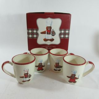 Set Of 4 Williams Sonoma Gingerbread Man Chef Coffee Mugs Cups Christmas