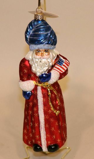 1998 Radko Glass Christmas Ornament Star Spangled Santa 98 - 209 - 0 Claus Flag