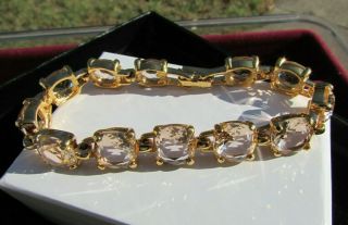 Swarovski Signed Gold Tone Large Light Pink Crystal Tennis Bracelet 7 1/4 "