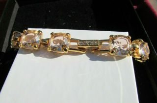 Swarovski Signed Gold Tone Large Light Pink Crystal Tennis Bracelet 7 1/4 