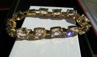 Swarovski Signed Gold Tone Large Light Pink Crystal Tennis Bracelet 7 1/4 