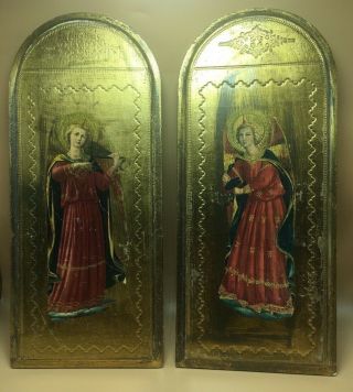 2 Vintage Wooden Wall Plaques Religious Wall Hangings Angels