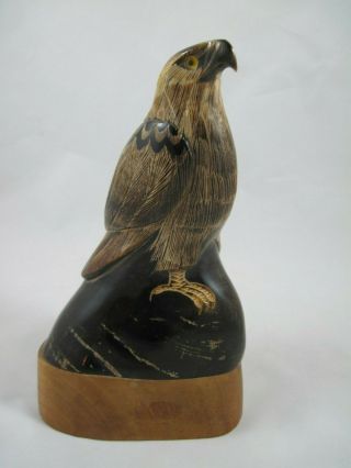 Hand Carved Horn Hawk Eagle Bird Figurine Statue 7 " Sculpture Detailed