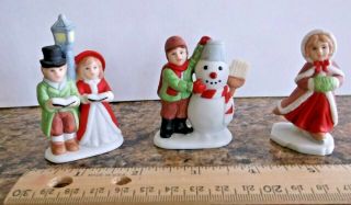 Homco 5310 3 Pleasant Hill Figurines Carolers,  Ice Skater & Boy With Snow Man