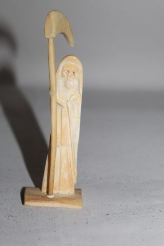 451 Statue Santa Muerte Hand Carved Natural Bone 3.  7 " Hueso Real Holy Death Cura