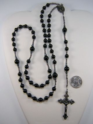 Mens Black Xxl 25,  " Rosary Necklace Black Onyx Rosario Padre Collar Masculino