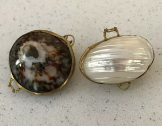 Polished White Mother Of Pearl & Dainty Sea Shell Brass Hinged Trinket Pill Box