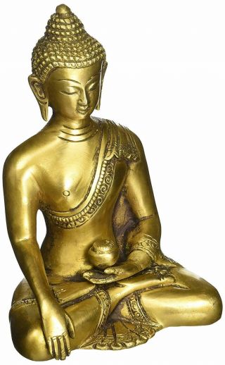 Thai Buddha Meditating Peace Harmony Statue Religious Decor Handmade Brass Decor