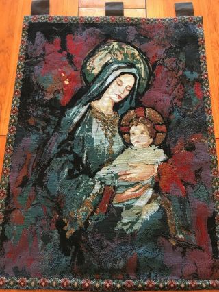 Madonna And Child Wall Hanging Banner Virgin Mary And Jesus 26” X 35” Tapestry