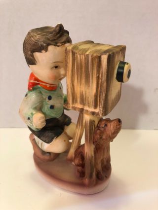 Vintage Napco “the Cameraman” Little Boy Ceramic Figurine With Dog Tripod Camera