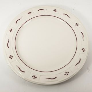 Longaberger Pottery Woven Traditions Dinner Plate Red Trim 10 Inch Usa