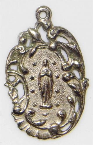 Art Nouveau Gilt Silver Holy Medal Virgin Mary Lady Lourdes Catholic Religious