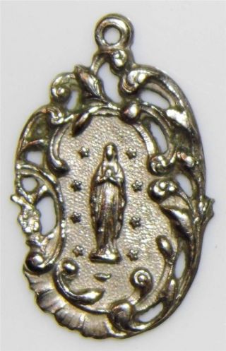 Art Nouveau Gilt Silver Holy Medal Virgin Mary Lady Lourdes Catholic Religious 2