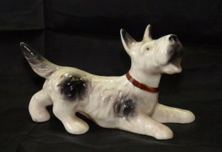 Vintage 3d Porcelain Dog Figurine Playful Scottie White & Grey Terrier Japan