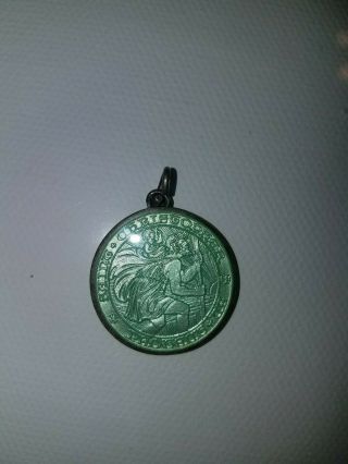 Vintage Sterling Enamel Saint Christopher Medal,  Sterling Religious Medal