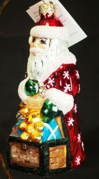 Christopher Radko Santa With Toy Chest Glass Ornament Silvered Hand Painted
