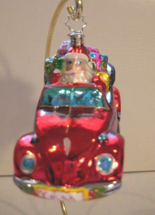 Christopher Radko Christmas Ornament Santa Claus Vw Volkswagen Convertible Car