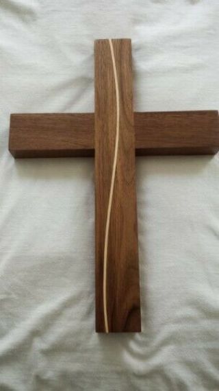 Hand Made Christian Wooden Wall Cross,  Walnut And Maple - 16 " X 11 " X 1.  25 "