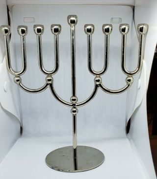 Modern Menorah Hanukkah 9 Branch Candle Holder Stainless Steel 8 1/2 " Tall