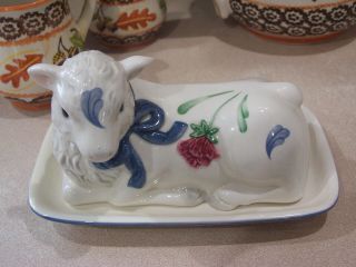 Lenox Poppies On Blue Lamb Butter Dish
