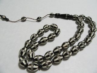 Prayer Beads - Coco - Kuka - Rosary - Masbaha - Tasbih 33 Beads Inlaid White Silver Color