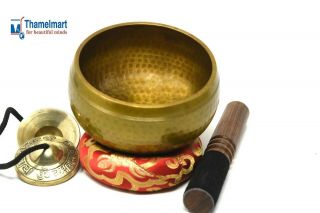 5.  5 " Tibetan Singing Bowl - Hand Beaten Bowl Yoga,  Cushion & Striker Tingsha