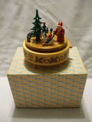 Erzgebirge Santa Claus Christmas Music Box Silent Night Carved Wood