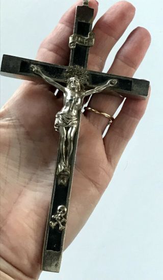 Vintage Crucifix Ebony Brass Skull Crossbones Nun Priest Faith Cross 6 " 1/4 L